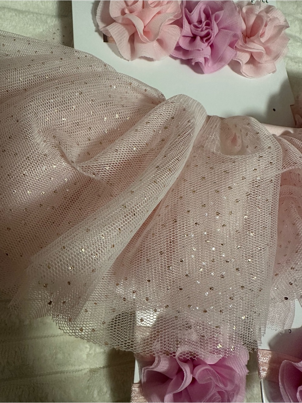 Little Me Pink Tulle Tutu Set with Floral Headbands and Shoe Clips - Picture 2 of 5